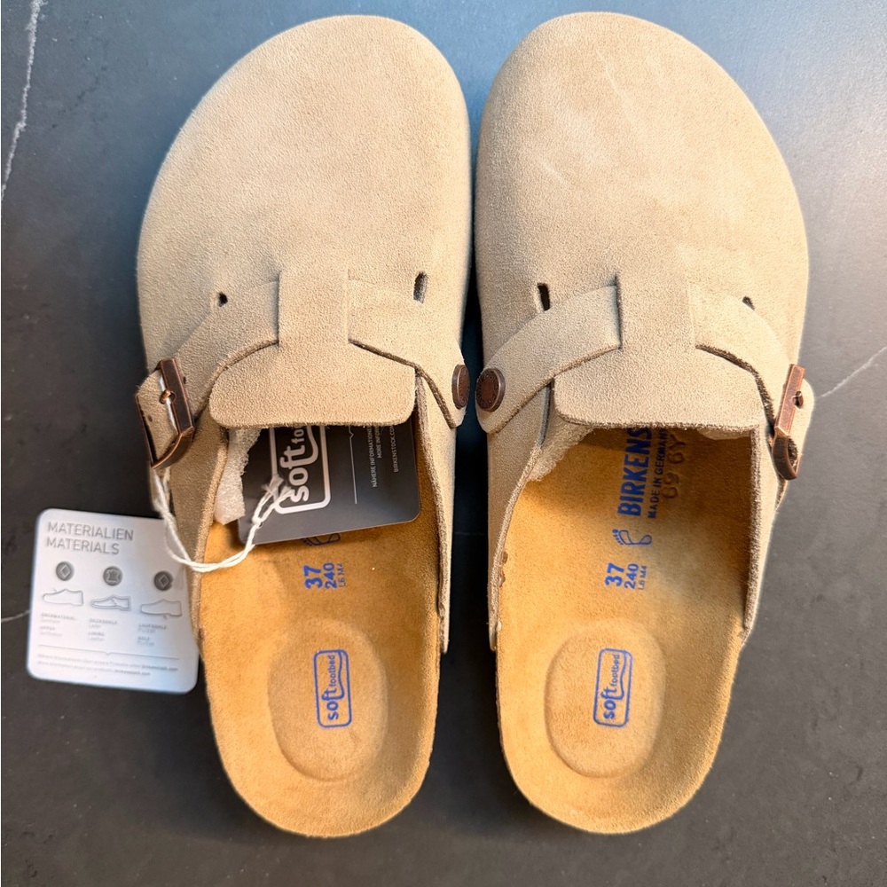 Birkenstock Boston Taupe Suede Clogs Size 37